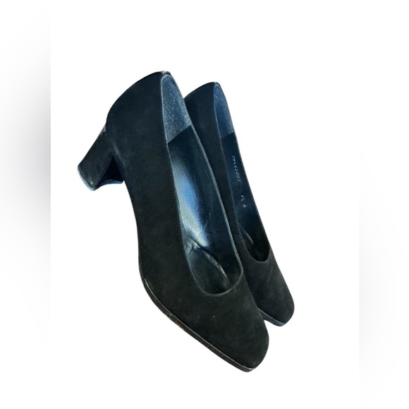 Vintage Stuart Weitzman Black Suede Square Toe Women’s Sz 6.5 B - Picture 2 of 13